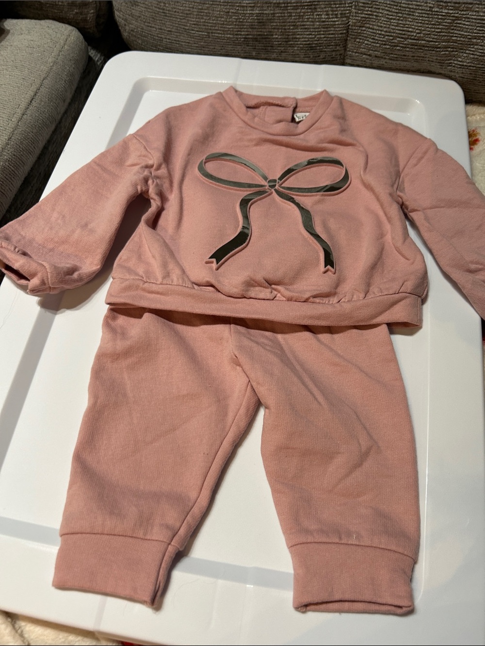Nicole Miller Kids Matching Set Pink Sweatshirt and Pants with Bow Graphic